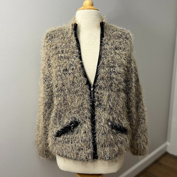 Jamie Sadock Fuzzy Black White Full Zip Jacket Sz L - Picture 10 of 12